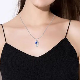 GW Women's 925 Silver Necklace Chains with Feather Pendant Zirconia Gemstone Silver Chain Women's Gifts for Women Mum Girlfriend, Gemstone Metal, Cubic Zirconia
