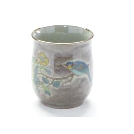 九谷焼 [Tea Bowls] Large Purple Painted 金糸 Plum and Bird [Back Painting]