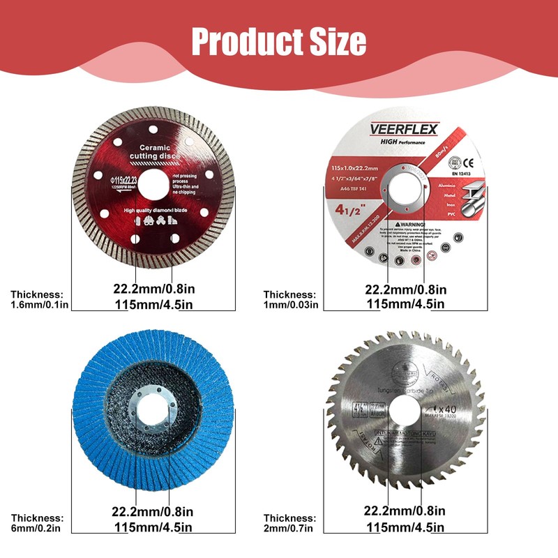 Cutting Discs 115mm, 5Pcs Angle Grinder Discs, 115mm Metal Cutting