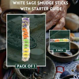 Soul Sticks 1 Pack 9 Inch Floral Good Vibes White Sage Smudge Sticks with Starter Guide | Floral Home Sage | Sage for Smudging and Negative Energy | Big Sage Stick | California White Sage Bundles