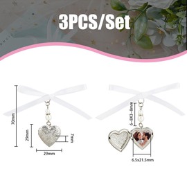 SUPERFINDINGS Set of 3 Stainless Steel Wedding Bouquet Charms Locket Pendant Decorations with Acrylic Beads Satin Ribbon Heart Rial Angel Photo Pendant