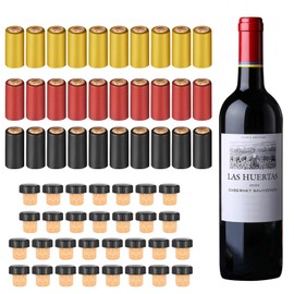 60 selladores de vino para botellas de vino, incluye 30 tapones de corcho para botellas de vino y 30 cápsulas termoencogibles de PVC, tapas de botellas de vino, tapones de corcho, perfectos para uso