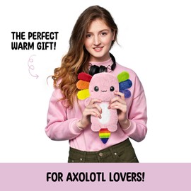 Rainbow Axolotl Microwavable 1.5 lbs Unscented Heating Pad for Women and Kids- Cute Soft Cozy Pillow Plush Heatable Warm Stuffed Animals - Kawaii Hot and Cold Plushie- Axolotl Gifts for Girls and Boys