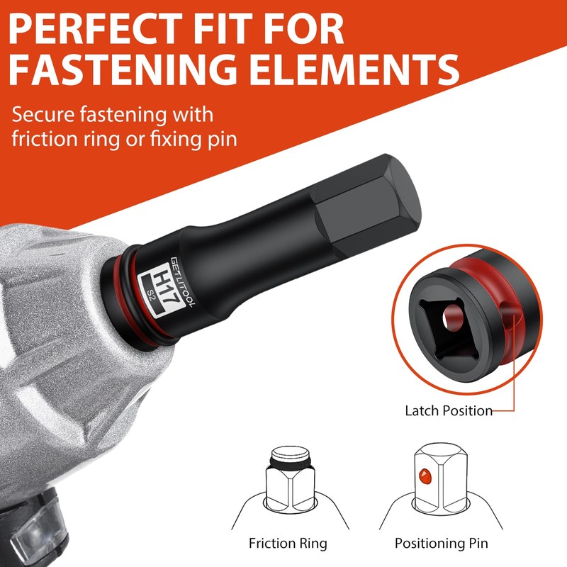 GETLITOOL 20Pcs Impact Allen Bit Socket Set, 1/2" Drive S2