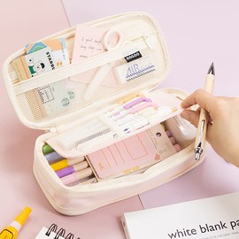 MAMUNU Large Pencil Case Cute Pencil Case with Compartments Double Zipper Aesthetic Expandable Pencil Case Pouch Bag Stationery Organizer for Girls Boys School Office Kids Students Adult