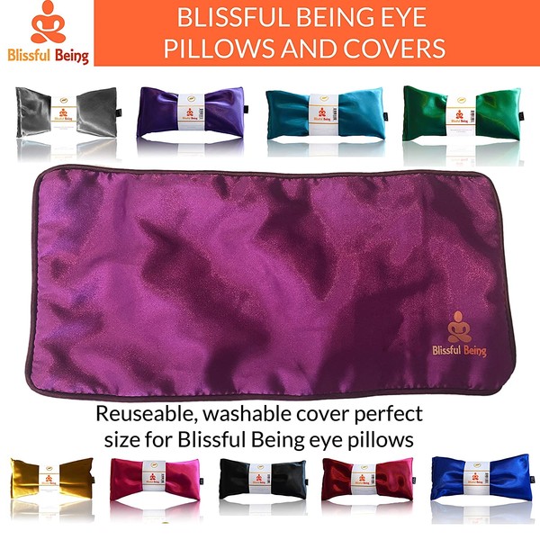 Blissful Being Lavender Eye Pillow with Purple Satin Cover- Hot or Cold Aromatherapy Eye Pillow perfect for Naps, Yoga, Relaxation - Natural Relaxation (Onyx with purple cover bundle)