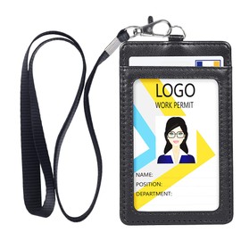 Teskyer Badge Holder with Lanyard, Leather ID Name Badge Card Holder with Lanyard for ID Badges, Vertical, Carbon Fiber Black