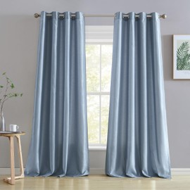 HLC.ME Jefferson Faux Silk Semi Sheer Light Filtering Microfiber Lined Grommet Lightweight Window Curtains Drapery for Bedroom, Dining Room & Living Room, 2 Panels (54 x 96 Inch, Dusty Blue)