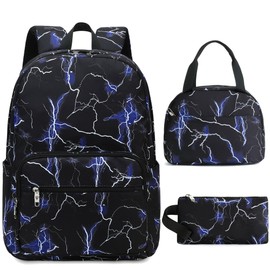 School Backpack Set For Girls Boys College Bookbag Laptop Backpacks 3PCS Kids Elementary Middle Schoolbag With Lunch Bag Casual Travel Daypack For Teens Students Women Men-Lightning Blue