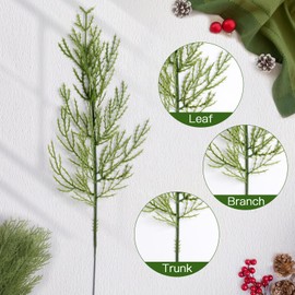 RTFLV 40 Pcs Artificial Pine Branches Greenery Pine Stems -13.7 inches Faux Pine Branches Greenery Stems for Christmas Tree Decor -Fake Plastic Green Plants for Xmas DIY Garland Garden Decoration