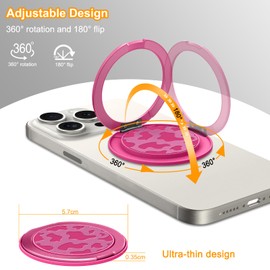 DaBuBu Cell Phone Ring Holder Stand [Compatible with MagSafe], Cell Phone Accessories Metal Matte Ring Holder, Magnetic Phone Grip for Phones and Cases - Hot Pink Cow
