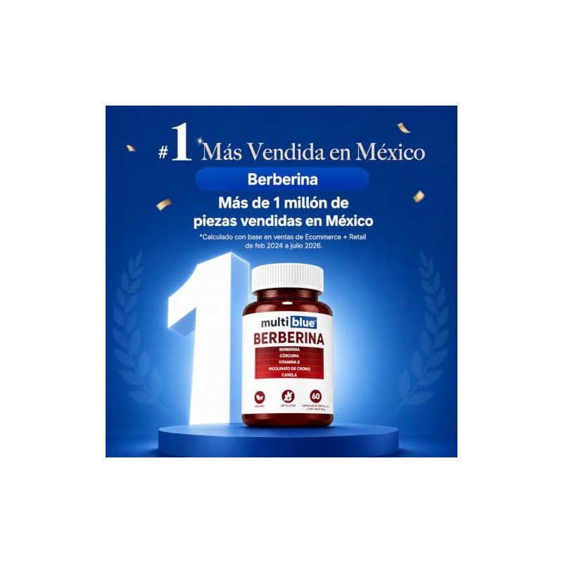 Berberina 60 Cápsulas | Suplemento Alimenticio con Vitamina E, Cúrcuma,