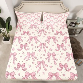 Feelyou - Juego de sábanas Kawaii con lazo para niñas, juego de cama para niños, niñas, adolescentes, decoración de habitación, juego de ropa de cama de tamaño individual, bonito lazo, color beige,