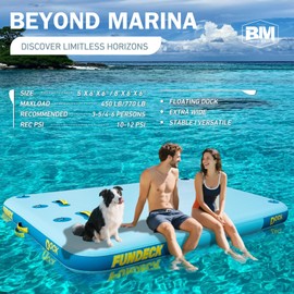BEYOND MARINA BM Inflatable Floating Dock, Water Float Platform, Floating Island Dock Pad for Lake, Pool, Ocean Water Play, Includes Ladder, Rope, Carry Bag, Pump & Repair kit, 5ft x 6ft x 6"
