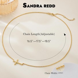 SANDRA REDD Cross Necklace for Women 14K Gold Cross Necklaces for Women Sideways Crosses Necklace for Womens Sideways Design with Refined Simplicity Gold Crosses Chain Pendant Womens Necklaces (16.5+2)in