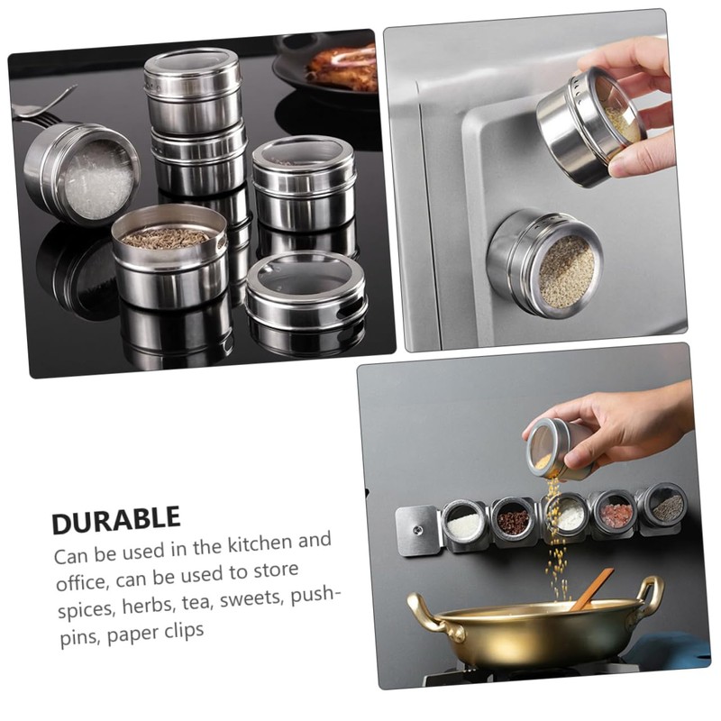 Sosoport 8pcs Magnetic Stainless Steel Spice Containers Airtight Spice Jars