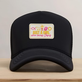 Just A Girl Who Loves Jesus Patch 3 Inches Christian, Bible, Religious Iron On/Sew On Embroidery Fabric Applique Patches for Trucker Hat Clothes Backpack DIY Accessories Coworkers Friends Mom Gift