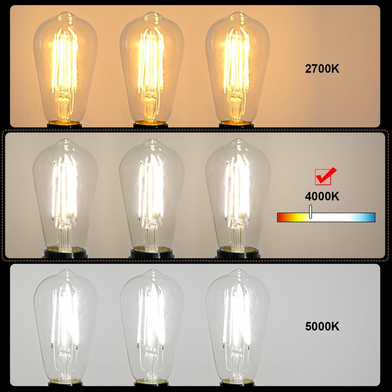 Ascher LED Edison Bulbs 6W, Equivalent 60W, High Brightness Cool