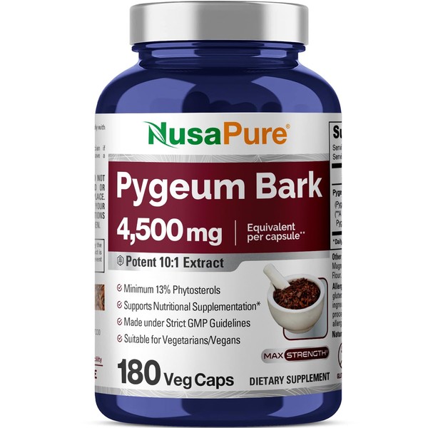 NusaPure Pygeum Bark 4500mg 180 Veggie Caps (Non-GMO, Gluten Free)