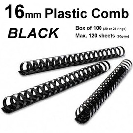 16mm Plastic Binding Combs Black - 20 or 21 Ring (Box of 100)