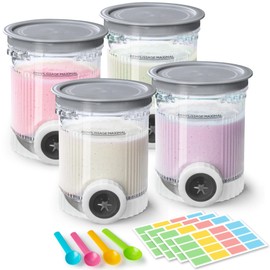 4 Pack Creami Swirl Pints & Lids for Ninja, Compatible with NC700 Series Ninja Swirl Ice Cream & Soft Serve Makers, with 4 Spoons & 64 Writable Labels, BPA-Free & Dishwasher Safe, Grey Lids