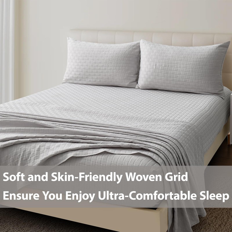 Woven Grid Soft King Size Sheet Set - Comfortable &