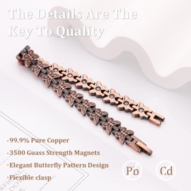 BioMag Pure Copper Bracelet for Women, 99.99% Pure Copper Magnetic Bracelets with 3500 Gauss Neodymium Magnets, Adjustable Free Sizing Tool, Copper Jewelry Gift (Butterfly)