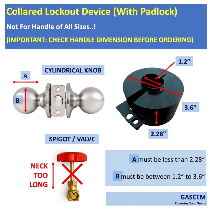 Gascem Door Knob Lockout Device. (Matt Black, 1 Padlock Included).