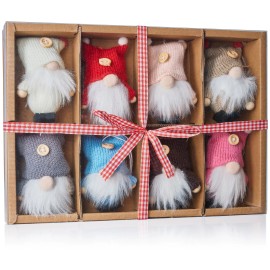BRUBAKER 8-Piece Set Wooden and Knitted Christmas Gnomes - Tree Ornaments