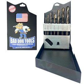 Bad Dog Intro 7 Piece Multipurpose High Speed Drill Bit Set. Carbide, Titanium, Cobalt Tip & Armor Steel Hex Shank. Made in USA. Drill Through Everything! Metals, Masonry, Wood, Tile & More