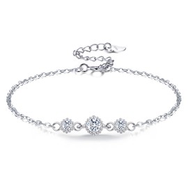 VANSZA Silver Bracelet For Women 925 Sterling Silver With Sparkling 3 Zirconia Diamond,Bracelets For Ladies Girls Wife | Jewellery Gifts for Her