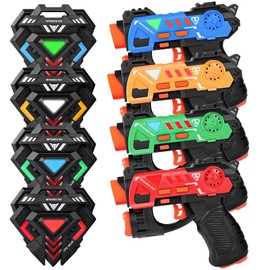 Laser Tag Weapons with Vests, Set of 4 - Multiplayer Laser Tag Set for Kids Toys for Teens, Boys and Girls - Outdoor Game for Children, Adults and Families