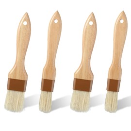 4 Pcs Natural Bristle Pastry Brush, Beech Wooden Handle Basting and Food Grade BBQ Basting Brushes for Cooking Butter Oil Marinade Grilling & Baking Kitchen Food Brush (1 inch & 1.5 inch)