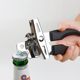 KitchenCraft Multi Function Can Opener with Built in Bottle Cap Remover, 18cm (7.1"), White/Silver