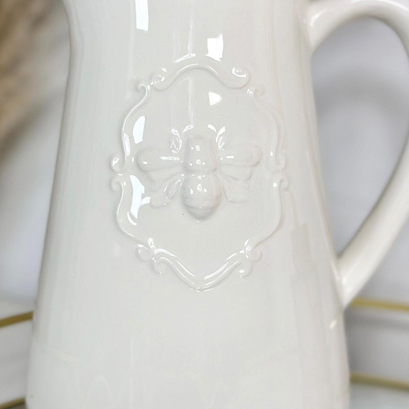 Queen Bee Jug Vase Glazed Ceramic Glossy White Flower Holder