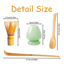 SHGarden Japanese Matcha Whisk Set 5 pcs House Hold Tea Making Tool Handmade Bamboo Whisk, Tea Scoop, Spoon and Ceramic Whisk Holder Tea Accessories for Matcha Tea Ceremony SH0068 (Green)