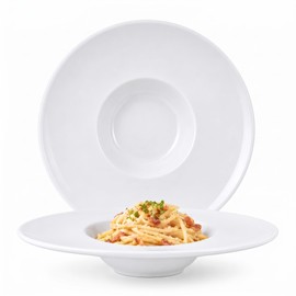 YALONG 11 Inch Pasta Bowls Set of 2, 10 oz Rimmed Soup Plates with Wide Rim, White Porcelain Pasta Plates and Soup Bowls, Shallow Pasta Bowls for Salad and Dining, Microwave & Dishwasher Safe
