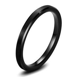 TRUMIUM 2mm Black Tungsten Rings for Men Women Wedding Engagement Band Brushed Comfort Fit Size 6