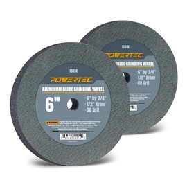 POWERTEC Bench Grinder Wheel 6 Inch 36 & 80 Grit, Aluminum Oxide Grinding Wheel for Bench and Pedestal Grinder, 3/4" Thick 1/2" Arbor, Sharpening & Shaping Drill Bits, Blade, Chisel, 2PK (15546)