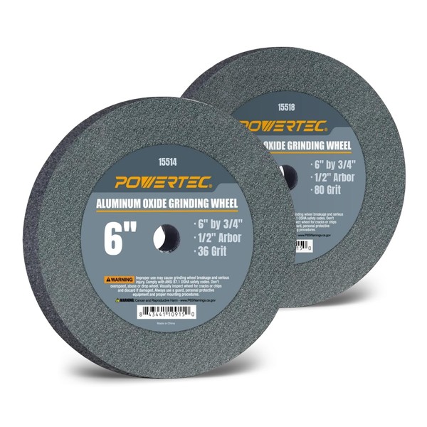 POWERTEC Bench Grinder Wheel 6 Inch 36 & 80 Grit,