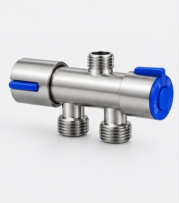 The bidet sprayer mounted on the wall beside a white toilet, coiled hose running to the T-adapter at the tank supply line