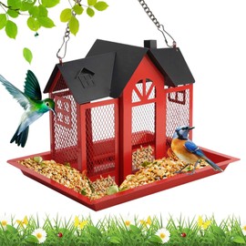 Refein Squirrel Proof Wild Bird Feeder, Outdoor Bird Feeder for Garden Yard Outside, Weatherproof Metal Bird Feeder House, Hanging Bird House Birdfeeder for Finch Cardinal, Easy to Refill