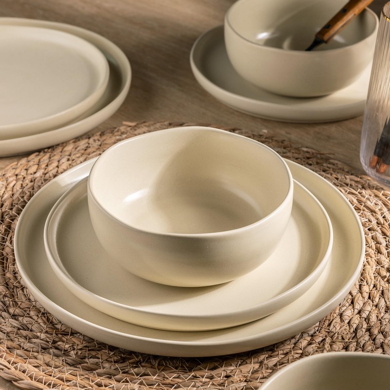 AmorArc Ceramic Dinnerware Sets, Wavy Rim Stoneware Plates and Bowls