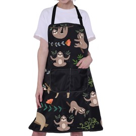 Sloth Cooking Apron, Cute Sloths Kitchen Apron with Pocket Home Kitchen Cooking Baking Gardening Sloth Apron Gift for Sloth Lovers Gift, sloth color
