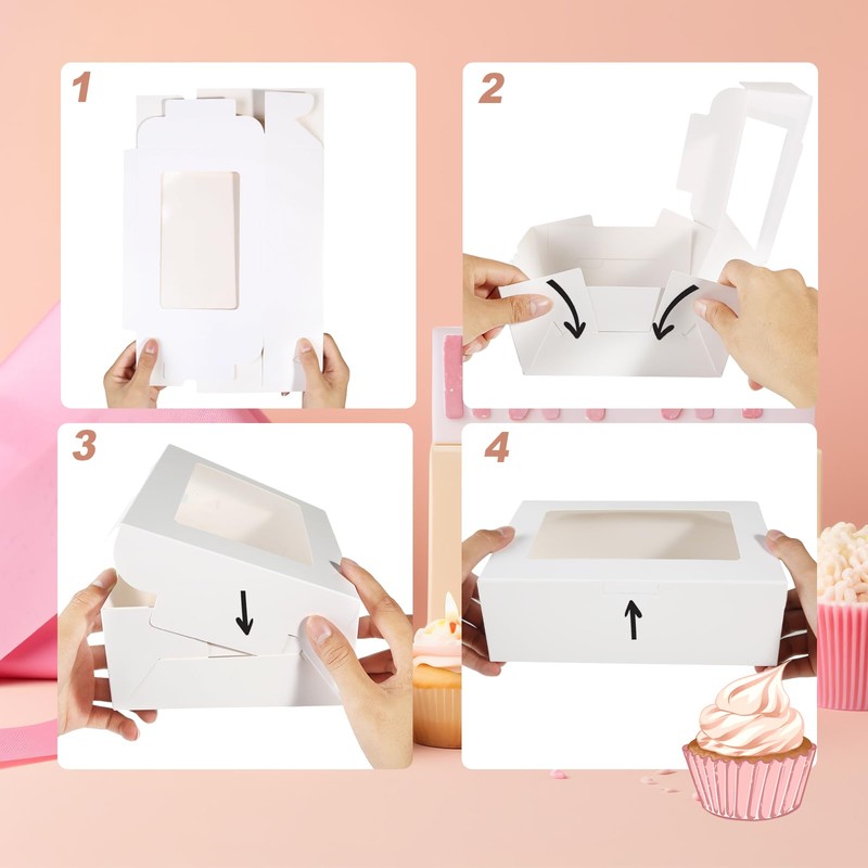 LINSHRY 25 Pcs White Cookie Boxes with Window, 9x6.3x3inch Bakery
