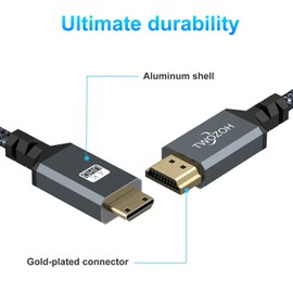 Twozoh Mini HDMI to HDMI Cable 1M, 4K 60Hz UHD Mini-HDMI Male to HDMI Male Converter Cable,HDMI Cable Type C (HDMI Mini)