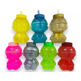 Mario Envase Mario Bros Chela 1 Litro,tapa, Popote, 10 Pzas.
