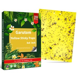 Garutom 20-Pack Dual-Sided Yellow Sticky Traps for Flying Plant Insect Such as Fungus Gnats, Whiteflies, Aphids, Leafminers, etc (6x8 Inches, Included 20pcs Twist Ties)