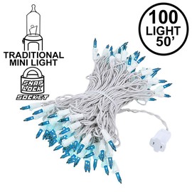 Novelty Lights 100 Light Teal Christmas Wedding Mini String Light Set, White Wire, Indoor/Outdoor UL Listed, 50' Long
