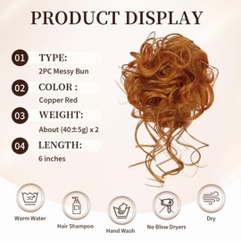 HotPro Messy Bun Scrunchies for Women 2PC Hair Bun Extension Ponytail Synthetic Updo Hair Piece for Girls Hair Chignon for Daily Wear(Copper Red)